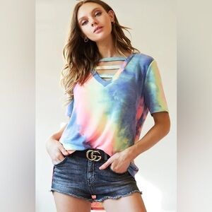 BiBi Tie-Dye V-Neck Short Sleeve T-Shirt
